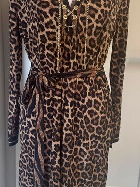 Michael Kors Animal Print Dress in Brown and Black with Gold Accent